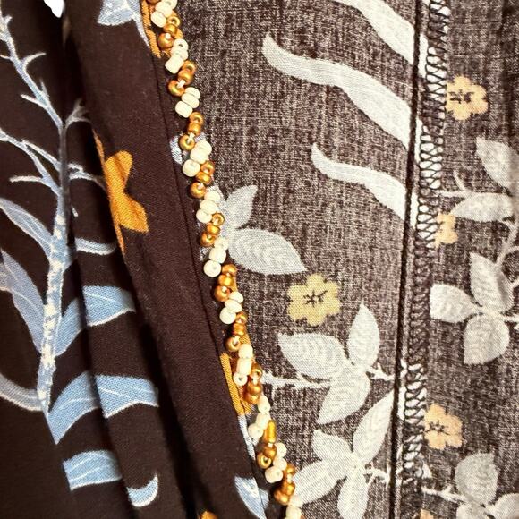 tennis Sx l/XL Long Kaftan Coverup Floral Beaded Beach Pool Vacation Boho Cruise - Picture 4 of 16